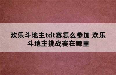 欢乐斗地主tdt赛怎么参加 欢乐斗地主挑战赛在哪里